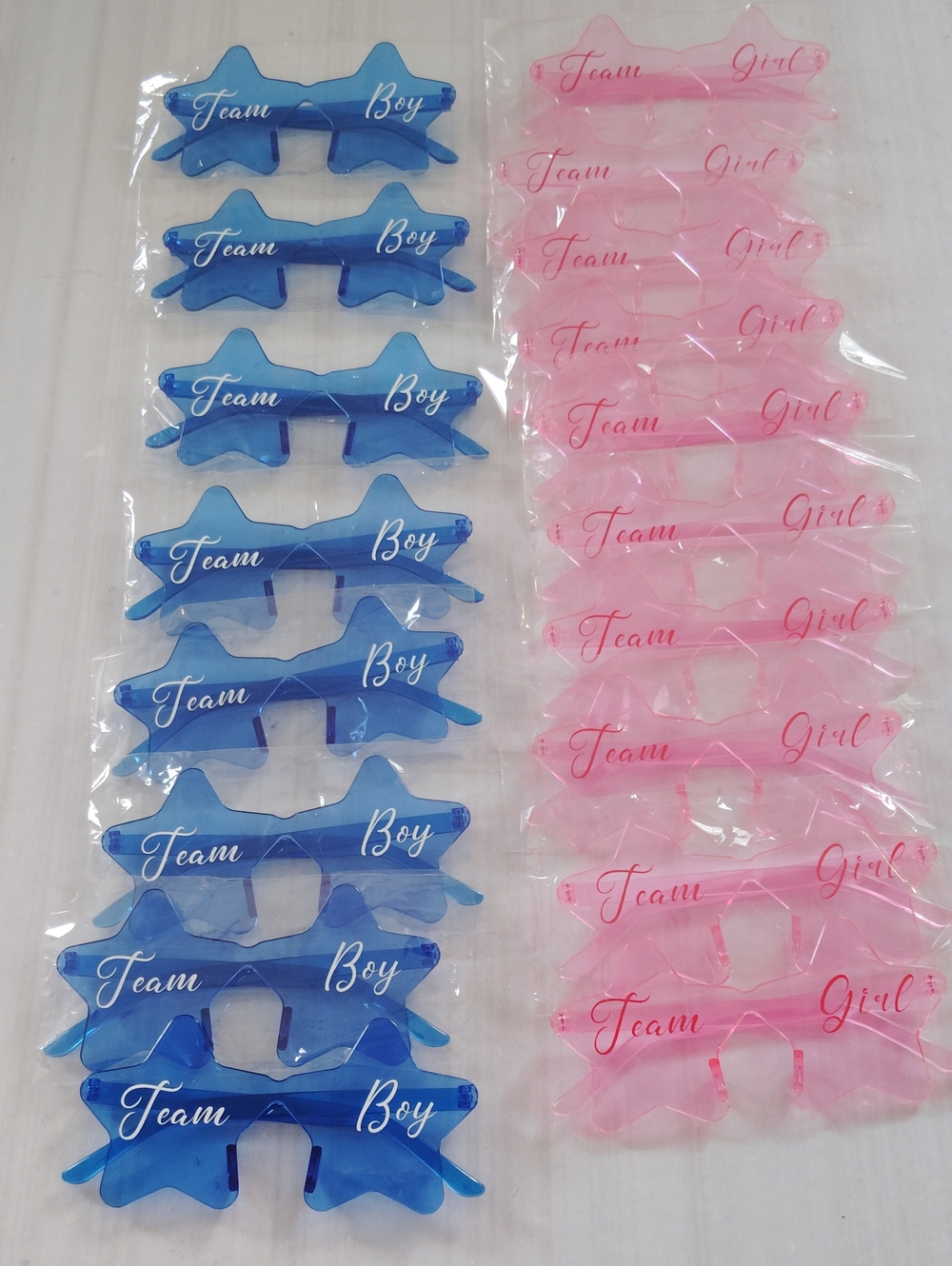 18 Pack Star Gender Reveal Glasses - Team Boy (8) & Team Girl (10) Party Supplie